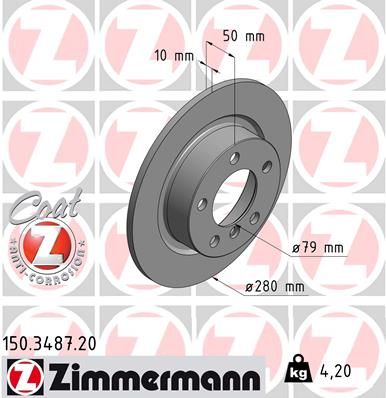 34 20 9 804830 ZIMMERMANN BRAKE DISC REAR 280mm  MINI COUNTRYMAN R60 - 3487