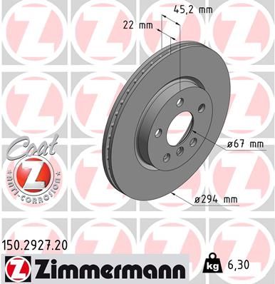 34 11 6 866297 ZIMMERMANN BRAKE DISC FRONT MINI F55 - 2927