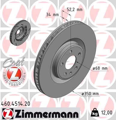 460.4514.20 ZIMMERMANN BRAKE DISC LHF SEMI-SLOTTED MACAN - 4514