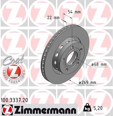 4B3 615 601 ZIMMERMANN BRAKE DISC REAR  269MM 4.2/S6/4.0W8 3337