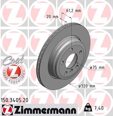 34 21 6 753215PD ZIMMERMANN BRAKE DISC REAR  320MM CROSS E60