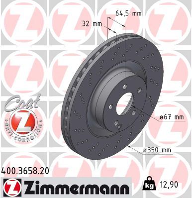 221 421 11 12 ZIMMERMANN BRAKE DISC FRONT 350MM 3658 TEXTAR - DUSTY BOX