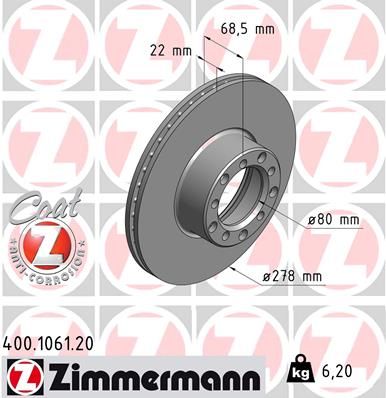 126 420 00 05 ZIMMERMANN FRONT DISC W126 EARLY  1061
