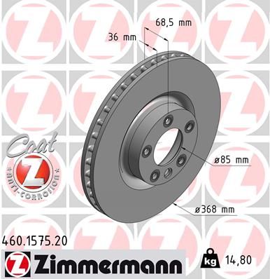 7L8 615 301A ZIMMERMANN BRAKE DISC FRONT 368mm TOUAREG V10 R50 1575