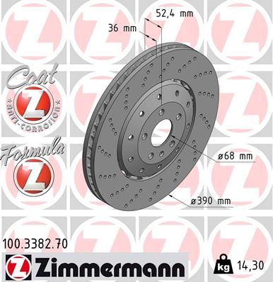 4G0 615 301E ZIMMERMANN BRAKE DISC FRONT PERFORATED RS7 - 3382 #