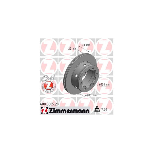 904 423 03 12 ZIMMERMANN BRAKE DISC REAR 3605 SPRINTER 285X22mm