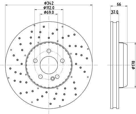 000 421 22 12 HELLA BRAKE DISC FRONT W205 X-DRILLED - 5520