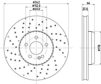 000 421 22 12 HELLA BRAKE DISC FRONT W205 X-DRILLED - 5520