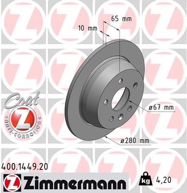 638 423 01 12 ZIMMERMANN BRAKE DISC REAR  - VITO 1449