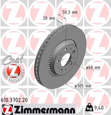 610.3702.20 ZIMMERMANN FRONT DISC VOLVO S60/80 XC/V/70 305mm