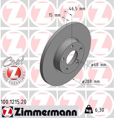 4A0 615 301B ZIMMERMANN BRAKE DISC FRONT  1215 - A4 SOLID