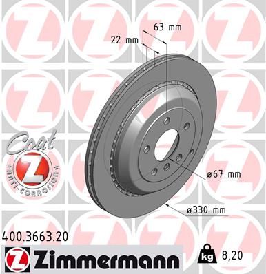 164 423 06 12 ZIMMERMANN BRAKE DISC REAR VENTED - 3663