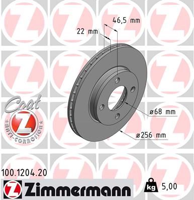 443 615 301B ZIMMERMANN BRAKE DISC FRONT 1204 VW AUDI