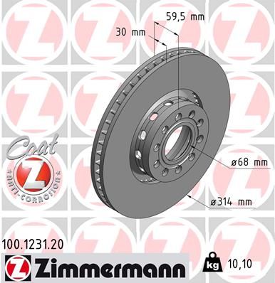 441 615 301AA ZIMMERMANN BRAKE DISC FRONT  314MM  1231  A100/A8 V8 MATE VW AUDI