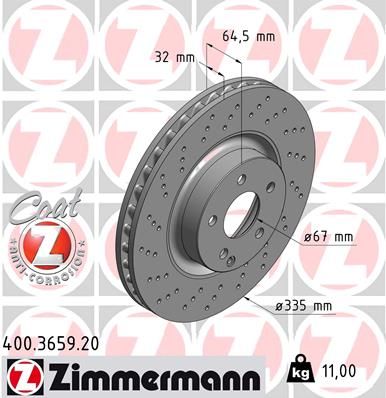 221 421 10 12 ZIMMERMANN BRAKE DISC FRONT S350 335MM - 3659