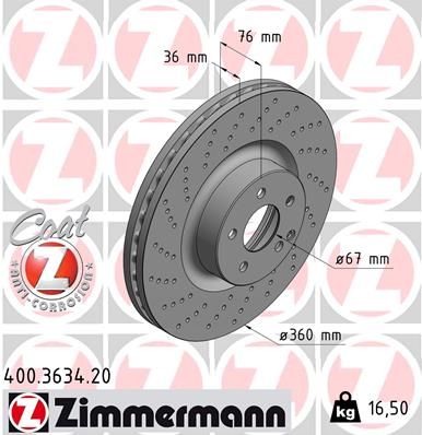 220 421 19 12 ZIMMERMANN BRAKE DISC FRONT 360MM CL55/CL600/S55