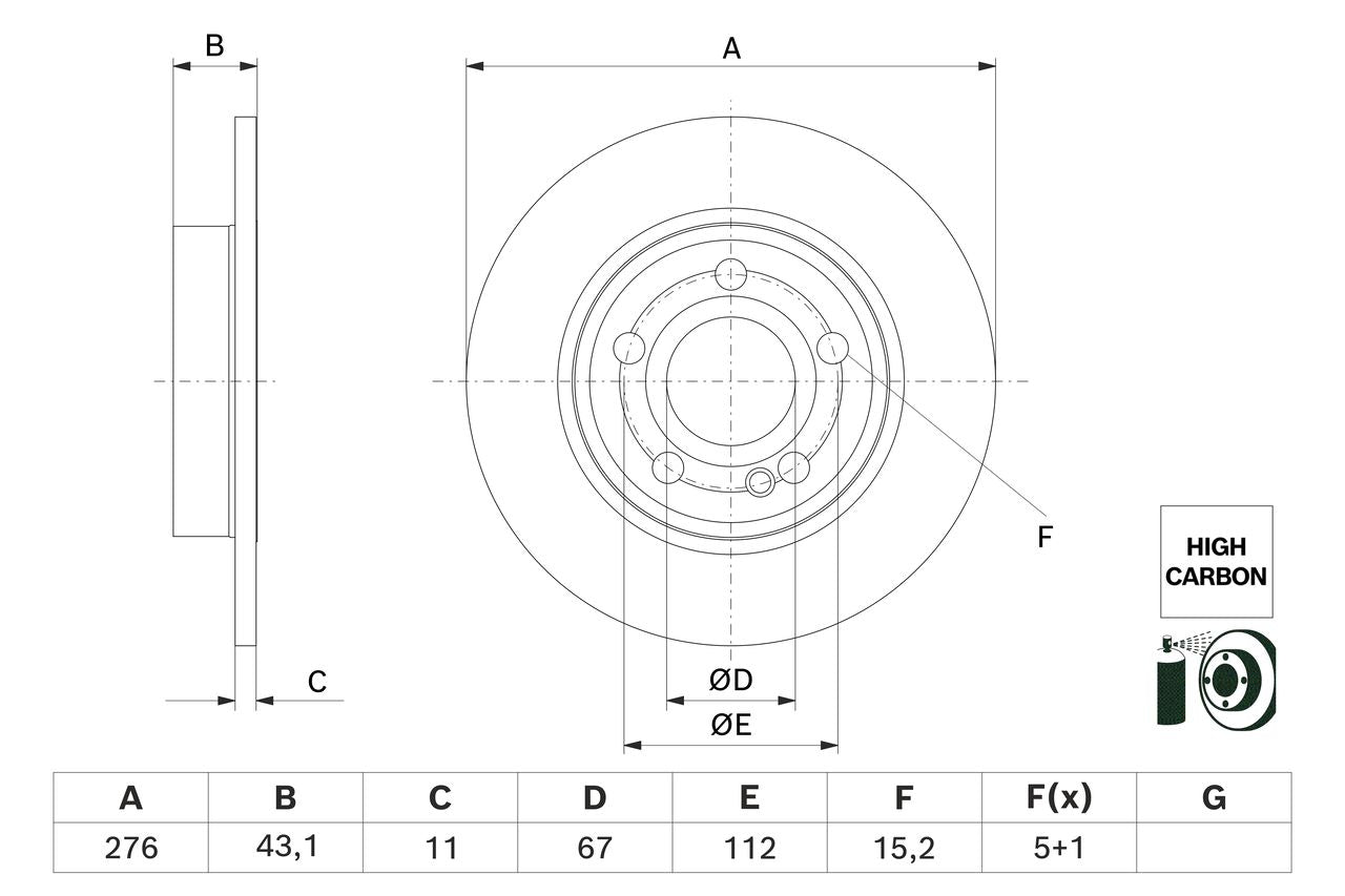 247 423 01 12 BOSCH BRAKE DISC REAR MERCEDES 177 - 5539