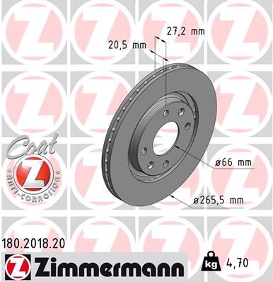 180.2018.20 ZIMMERMANN BRAKE DISC FRONT 405/306