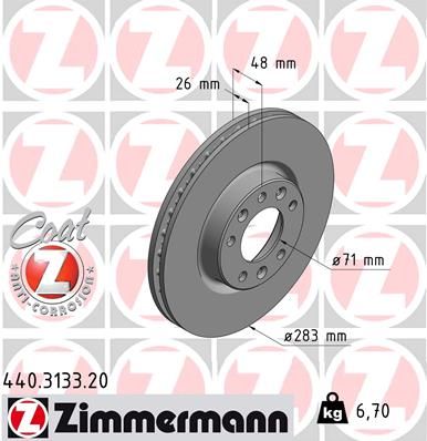 440.3133.20 ZIMMERMANN BRAKE DISC FRONT 283mm PEUG 308 - 3133