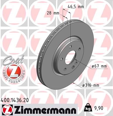 210 421 17 12 ZIMMERMANN BRAKE DISC FRONT MERC - 1436
