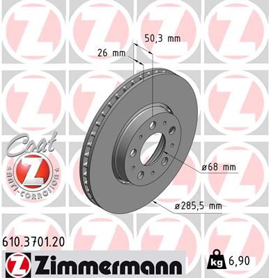 610.3701.20 ZIMMERMANN BRAKE DISCS FRONT VOLVO S60 286mm - 3701