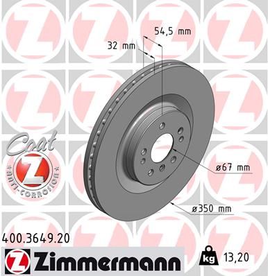 164 421 05 12 ZIMMERMANN BRAKE DISC FRONT 350MM - 3649 #