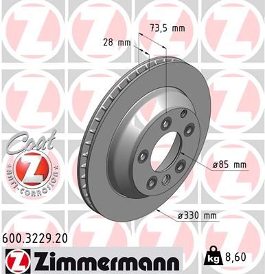 7L6 615 601D ZIMMERMANN BRAKE DISC REAR TOUAREG 330MM - 3229