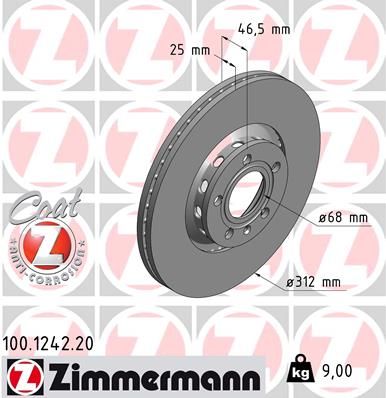 8D0 615 301J ZIMMERMANN BRAKE DISC FRONT BORA 312 X 25 1242