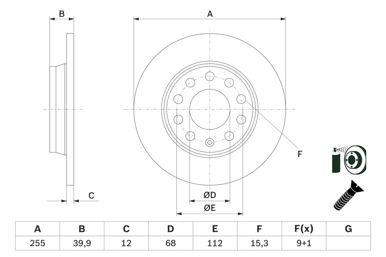 8E0 615 601D BOSCH BRAKE DISC REAR  255MM 1244