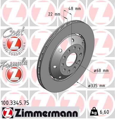 4B3 615 601B ZIMMERMANN BRAKE DISC REAR  LEFT HAND335MM RS6 3345