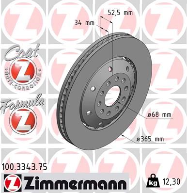 4B3 615 301B ZIMMERMANN BRAKE DISC FRONT LEFT HANDRS6 365MM 3343