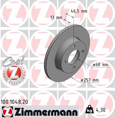 443 615 301 ZIMMERMANN BRAKE DISC FRONT - SOLID VW AUDI  1048