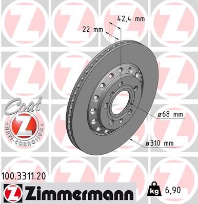 4E0 615 601K ZIMMERMANN BRAKE DISC REAR  310MM 3311