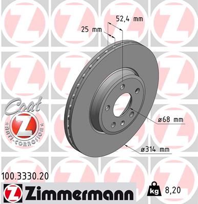 8K0 615 301X ZIMMERMANN BRAKE DISC FRONT 314mm X-DRILLED 3330.52 SPORT