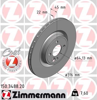 34 11 6 855781 ZIMMERMANN BRAKE DISC FRONT R56 COOPER 316MM - 3488