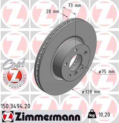 34 10 6 787490 ZIMMERMANN BRAKE DISC FRONT X3 F25 328MM MIN26 - 3494