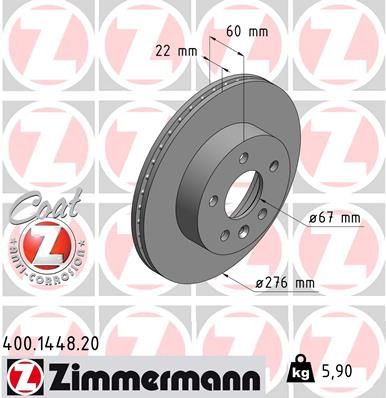 638 421 01 12 ZIMMERMANN BRAKE DISC FRONT VITO 1448