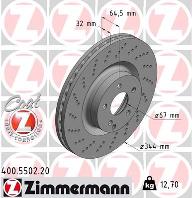 204 421 11 12 ZIMMERMANN BRAKE DISC FRONT 344MM X-DRILL - 5502