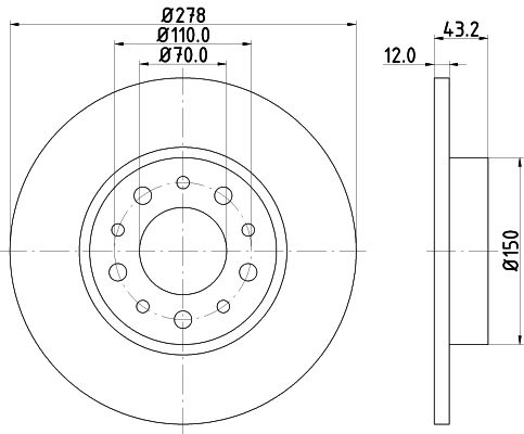110.2213.20 HELLA BRAKE DISC REAR ALFALFA 278MM SOLID - 2213 #