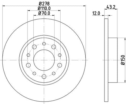 110.2213.20 HELLA BRAKE DISC REAR ALFALFA 278MM SOLID - 2213 #