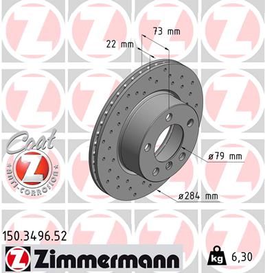 34 11 6 792215 ZIMMERMANN BRAKE DISC FRONT 284mm E87/90 F20 - 3496