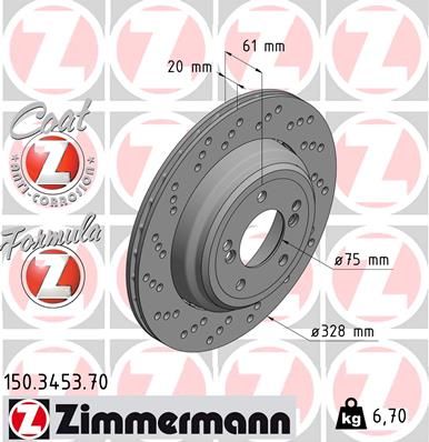 34 21 2 282303 ZIMMERMANN REAR DISC  3453  E46 M3 LH