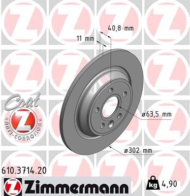 610.3714.20 ZIMMERMANN BRAKE DISC REAR  V60 SOLID - 3714