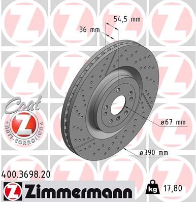166 421 05 12 ZIMMERMANN BRAKE DISC FRONT ML63 W166 - 3698 #