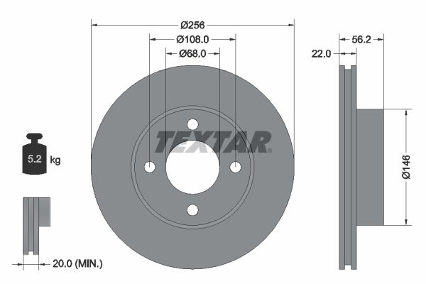 895 615 301A TEXTAR FRONT DISC AUDI 80 2.0 / 2.3 256 mm