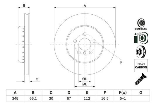 34 11 6 860909 BOSCH BRAKE DISC FRONT 348mm BMW X3 G01 - 2956