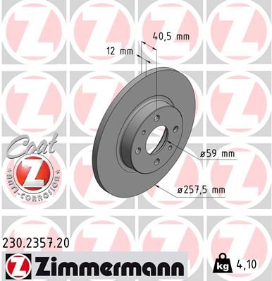230.2357.20 ZIMMERMANN BRAKE DISCS 258MM FIAT 500 312 - 2357