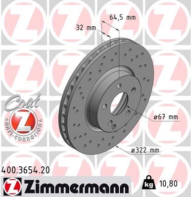 204 421 10 12 ZIMMERMANN BRAKE DISC FRONT AMG UPGRADE - 3654
