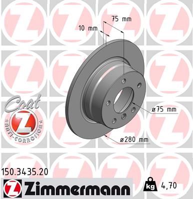34 21 6 752545 ZIMMERMANN BRAKE DISC REAR 3435  Z4 SOLID 280MM