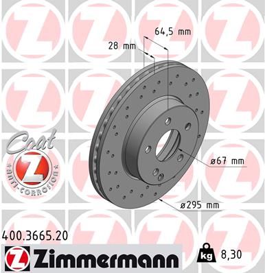 204 421 09 12 ZIMMERMANN BRAKE DISC FRONT 295mm  3665